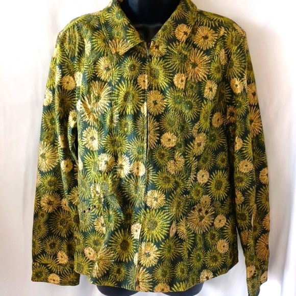 Christopher Banks XL Jacket Zip Front, snap sleeve, Green with gold accents - Picture 1 of 9